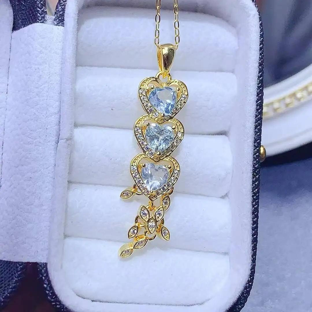 KJJEAXCMY high-grade Natural Women's Aquamarine Pendant S925 Silver Colorful and splendid Crystal pure fire flash explosion