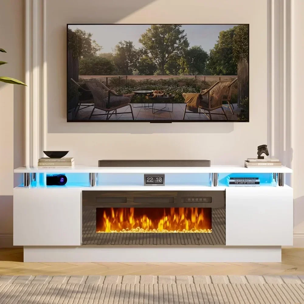 

Fireplace TV Stand with 36" Electric Fireplace,LED Light Entertainment Center,2 Tier TV Console Stand for TVs Up to 80"