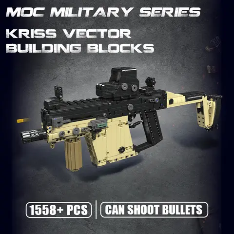 2024 MOC Military Series KRISS Vector Gun Model Building Blocks Can Shoot Bullet Weapons Bricks Toys for Adult Kids Gifts