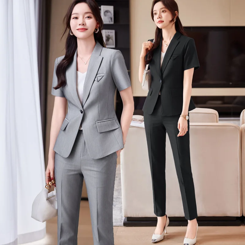 

Black, Short Sleeve Suit Female Summer New College Student Interview Occupation Formal Wear Hotel Manager Work Clothes Female