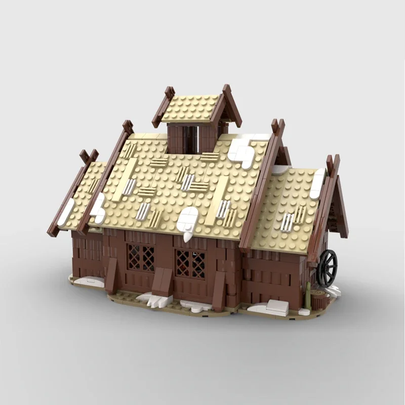 Street View Model MOC Building Bricks Viking Longhouse Wooden House Modular Technology Gifts Holiday Assemble Children Toys Suit