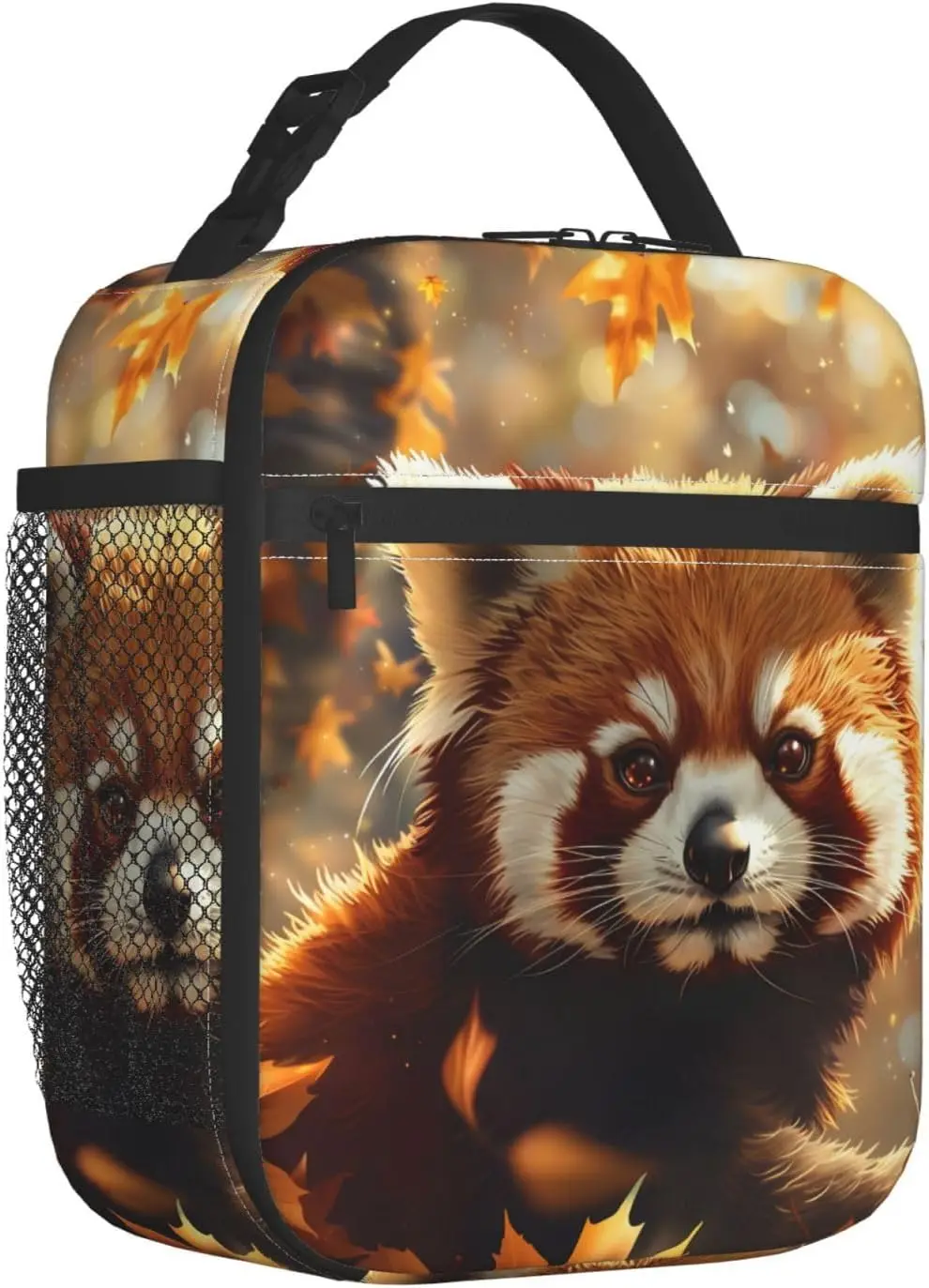 صندوق غداء لطيف على شكل باندا أحمر قابل لإعادة الاستخدام وحقيبة غداء محمولة وحقيبة غداء مقاومة للماء