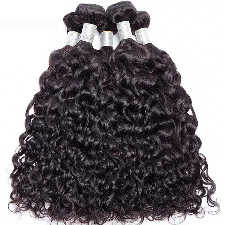 Water Wave 12A Peruvian Virgin Human Hair Extensions เปียกและหยัก 1/3/4 Pcs Kinky Curly Deep Wave ชุด