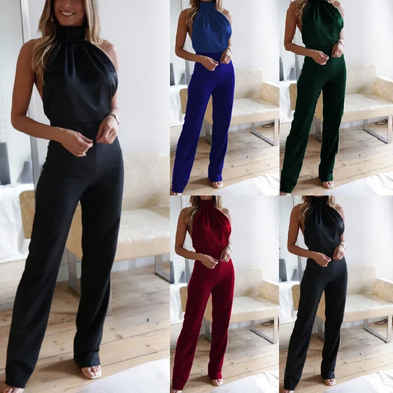 

Trendy Summer Jumpsuit Halter Neck Dress-up Soft Lady Dating Shopping Prom Jumpsuit