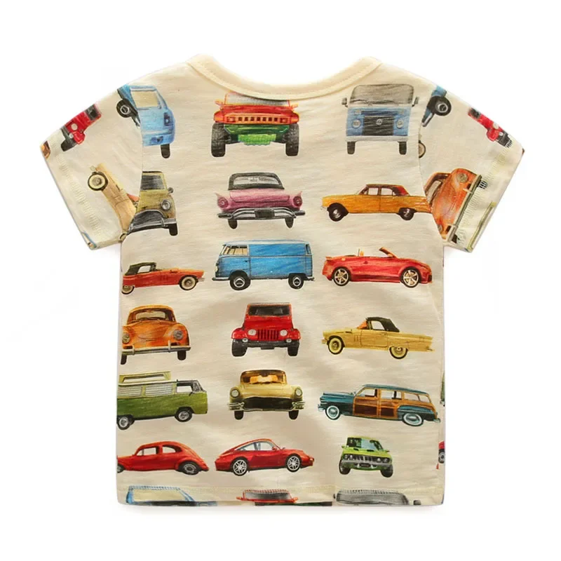 Crianças carro impressão verão t-shirt, roupas infantis, camisa de assentamento, roupas para meninos