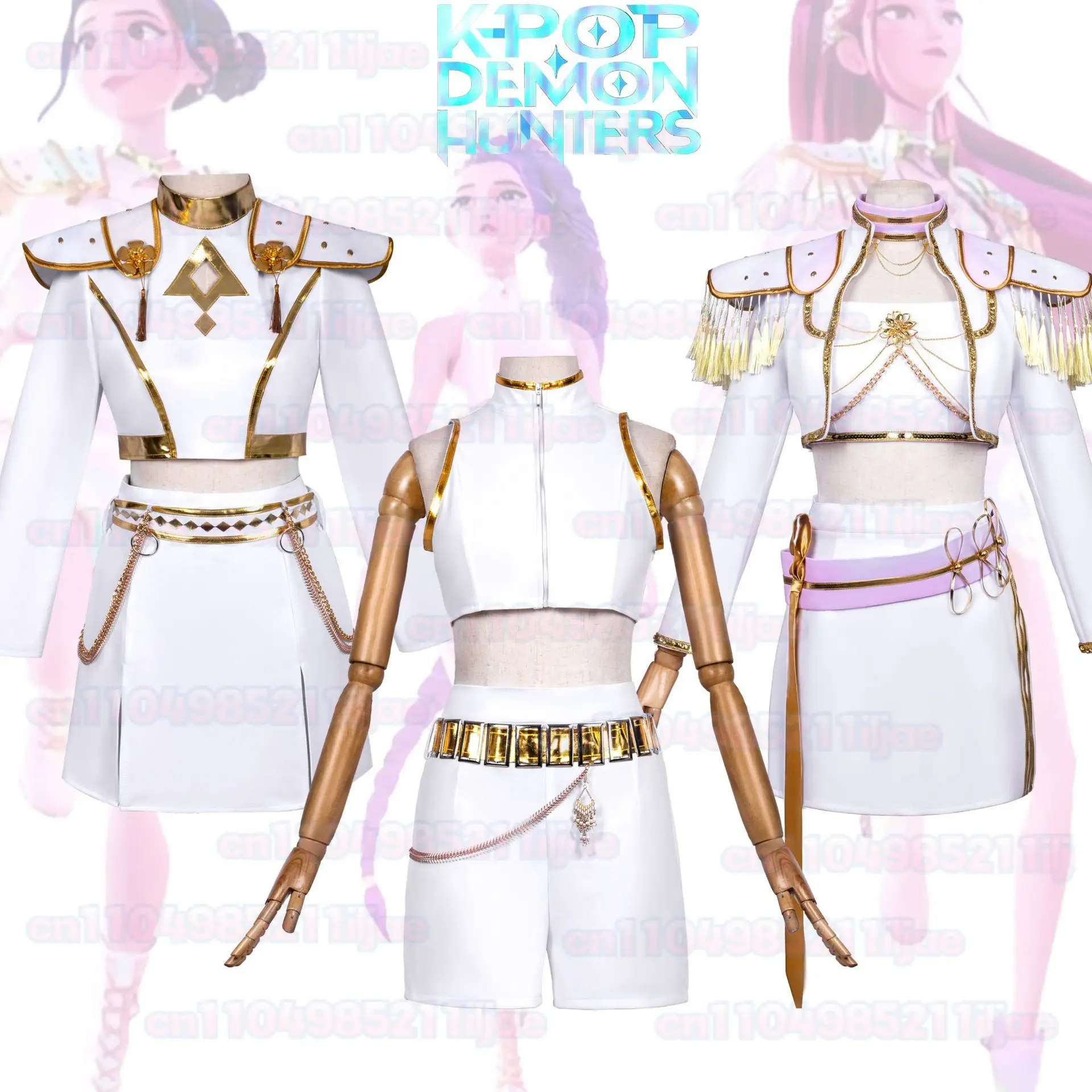 Girls Kpop Mira Cosplay Costume Kids Demon Hunters Zoey Rumi White Costume Set Stage Performance Children Halloween Clothes