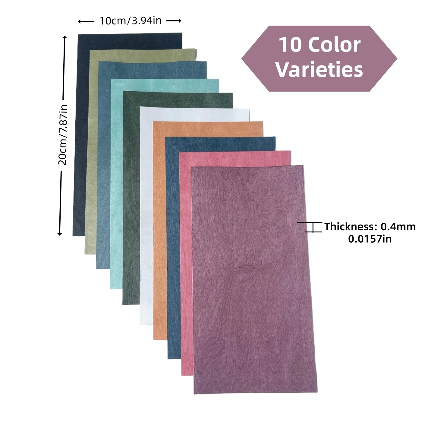 10-Pack, 10cmx20cmx0.5mm Dyed Maple Veneer Pack for Fingerboard, Marquetry and Inlay Work Natural Wood Sheets of Multiple Colors