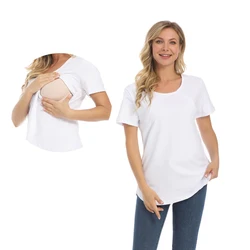 Emotion Moms New Women Maternel T-Shirt Short Sleeve Stretch Cotton Tops Zipper Breastfeeding Loose Pregnant Clothes Big Size