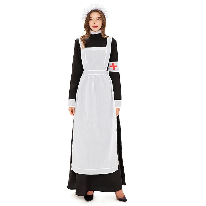 2025年ハロウィン赤十字メイドコスチューム女性用パーティーサーヴァント衣装レディースバトラーパフォーマンス衣装ポリエステル素材