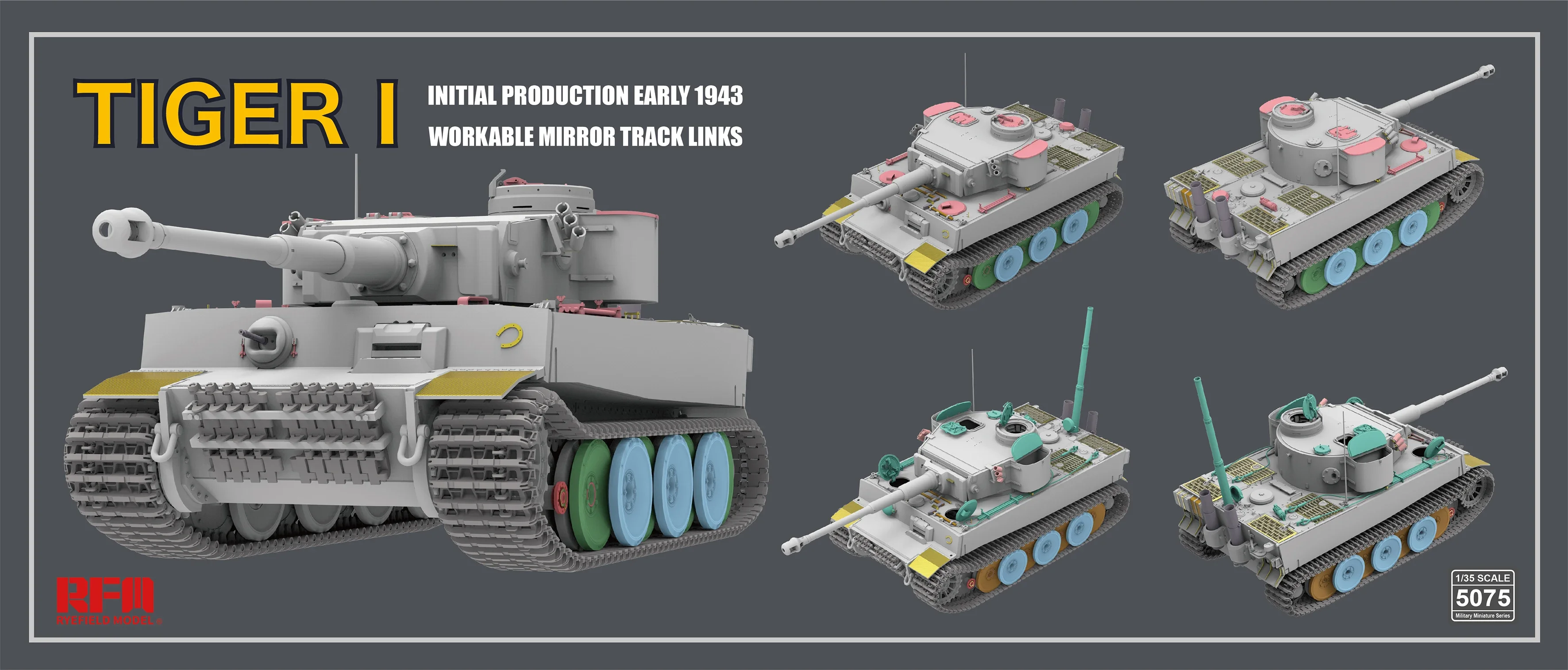 RYEFIELD MODEL RM-5075 1/35 Tiger I Initial Production Early 1943  Model Kit Assemble