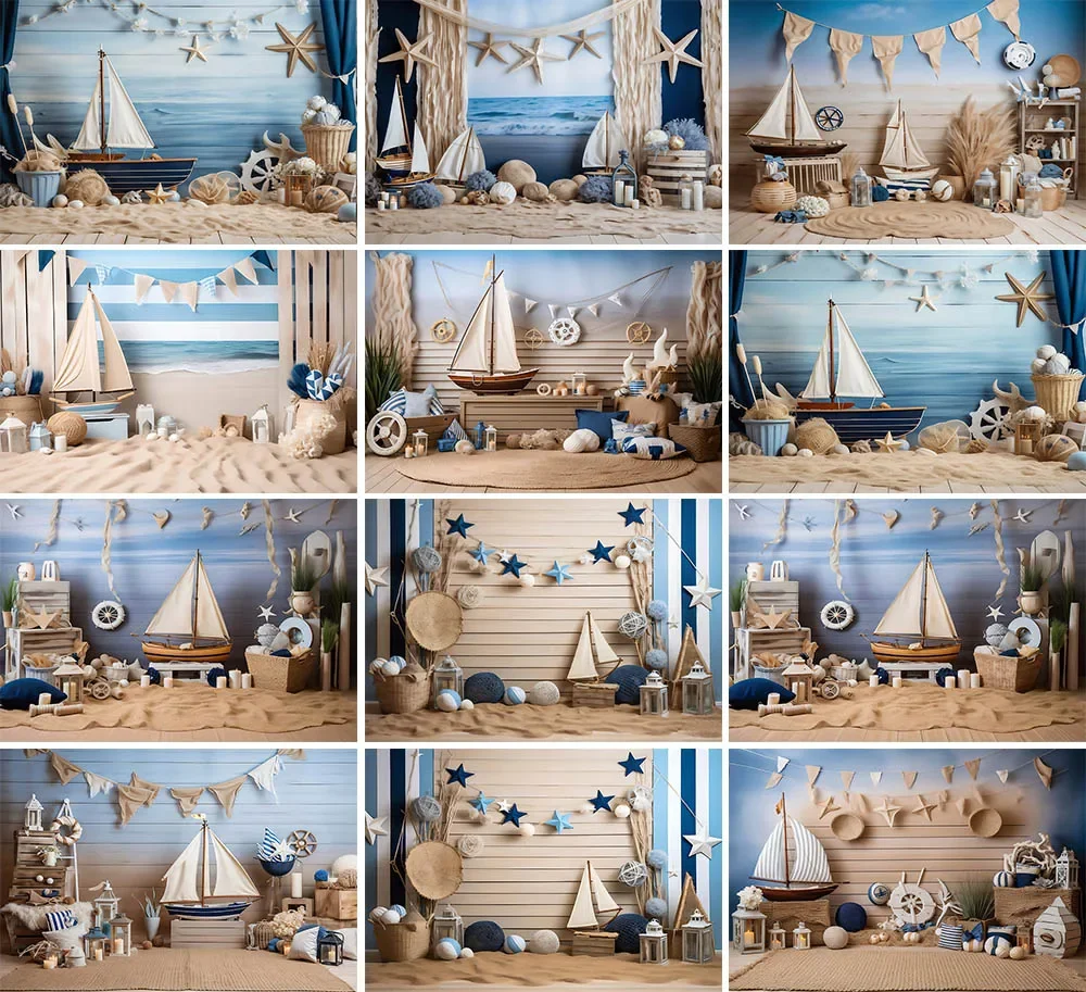 

Mehofond Boho Seaside Boat Pirate Photography Backdrop Boy Birthday Party Baby Shower Cake Smash Decor Background Photo studio