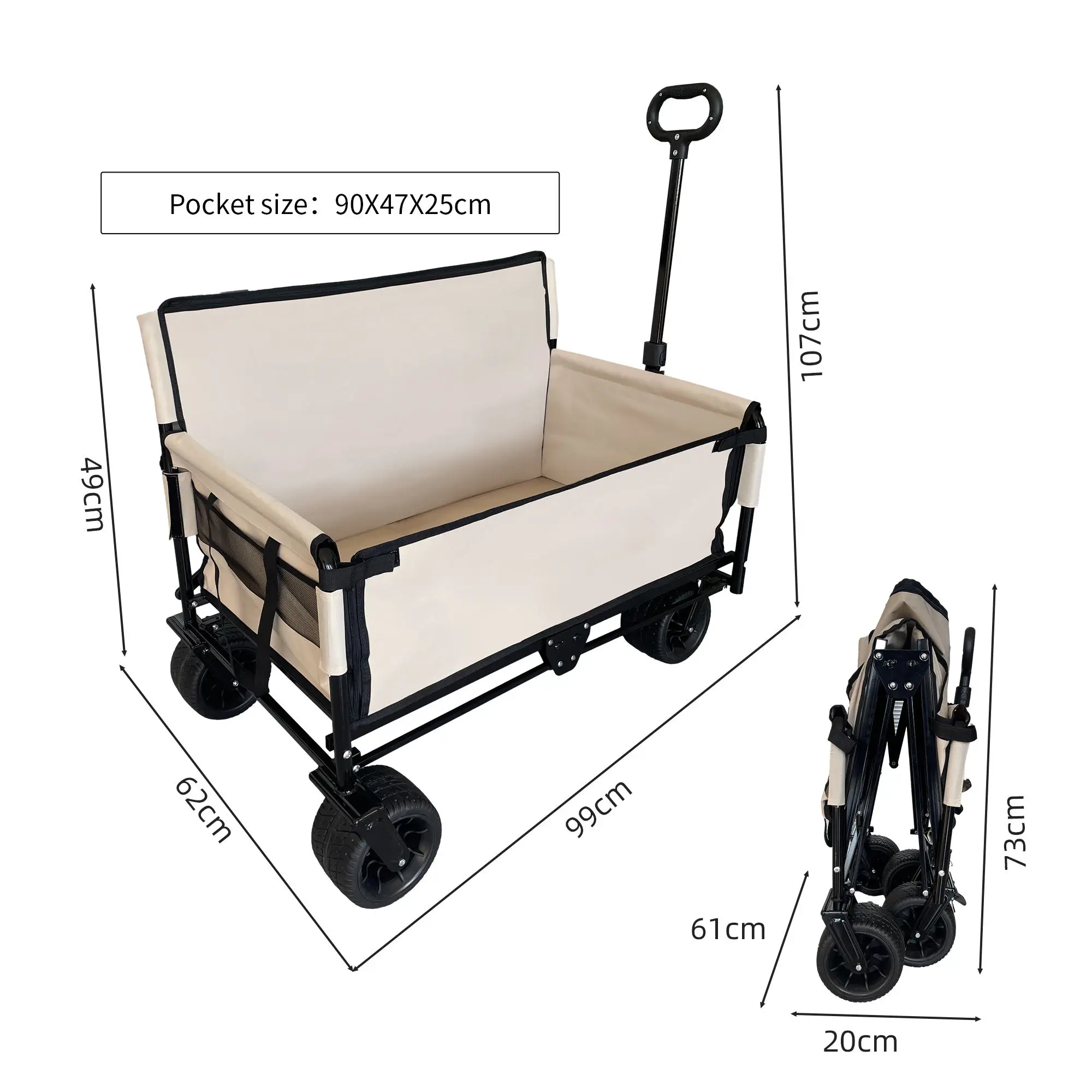Camping Cart Outdoor Chair Sofa Waterproof Double Oxford Cloth Foldable Sofa Cart With 4 Pvc Big Wheel 500LBS Capacity