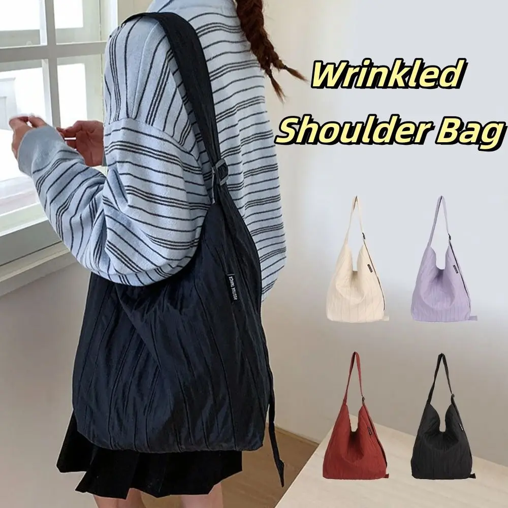 

Fashion Nylon Wrinkled Totes Bag Versatile Large Capacity Student Shoulder Bag Solid Color Casual Women's Handbag Ladies