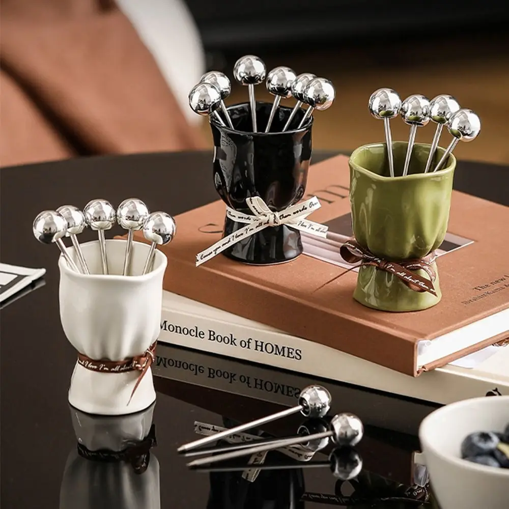 

Creative Fruit Forks Set Bouquet Shape INS Stainless Steel Fork Household Comfortable Grip Fruit Receipt Jar Tableware Organizer