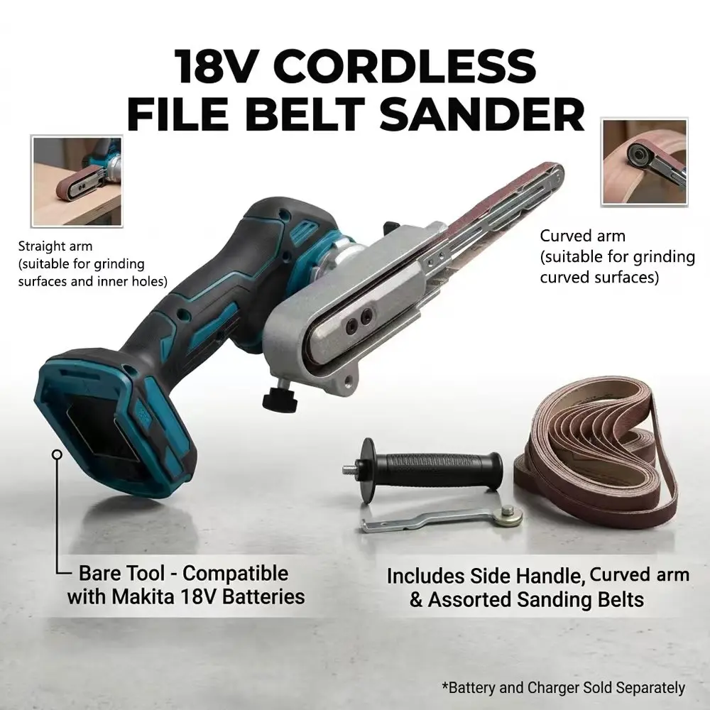 electric-mini-belt-sander-cordless-sander-polisher-power-tools-5-speed-with-belts-for-wood-metal-work-for-makita-18v-no-battery