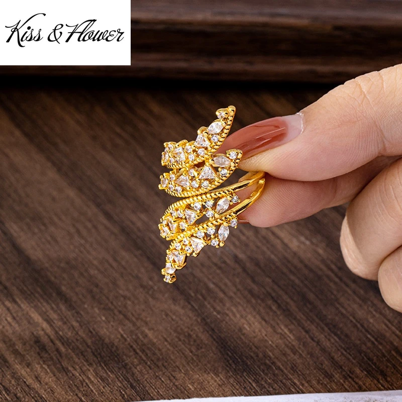 

KISS&FLOWER Gold Shiny Luxury Open Rings For Women Wedding Party Birthday Christmas Bride Mother Girlfriend Ladies Gifts RG5248
