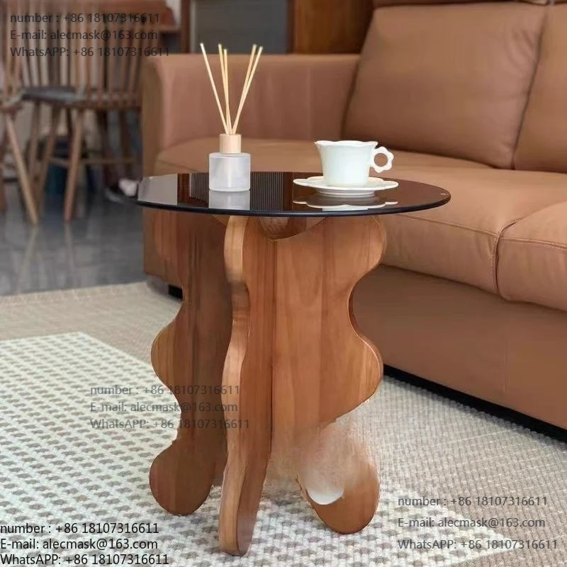

French retro petal edge few solid wood ins wave coffee table creative table tempered glass