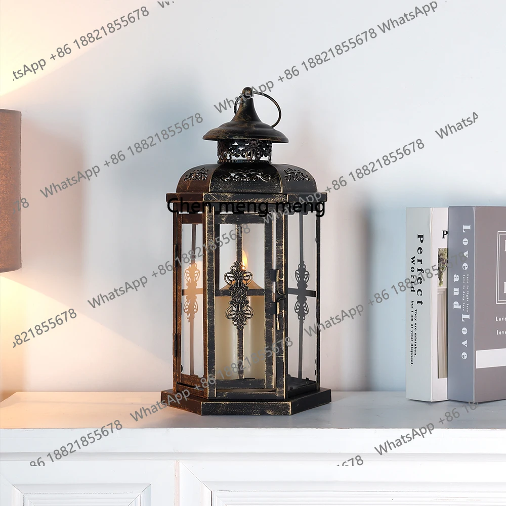 Medieval wind lamp candle holder decoration courtyard floor-to-ceiling windbreak lamp glass cover candle holder lamp ornament
