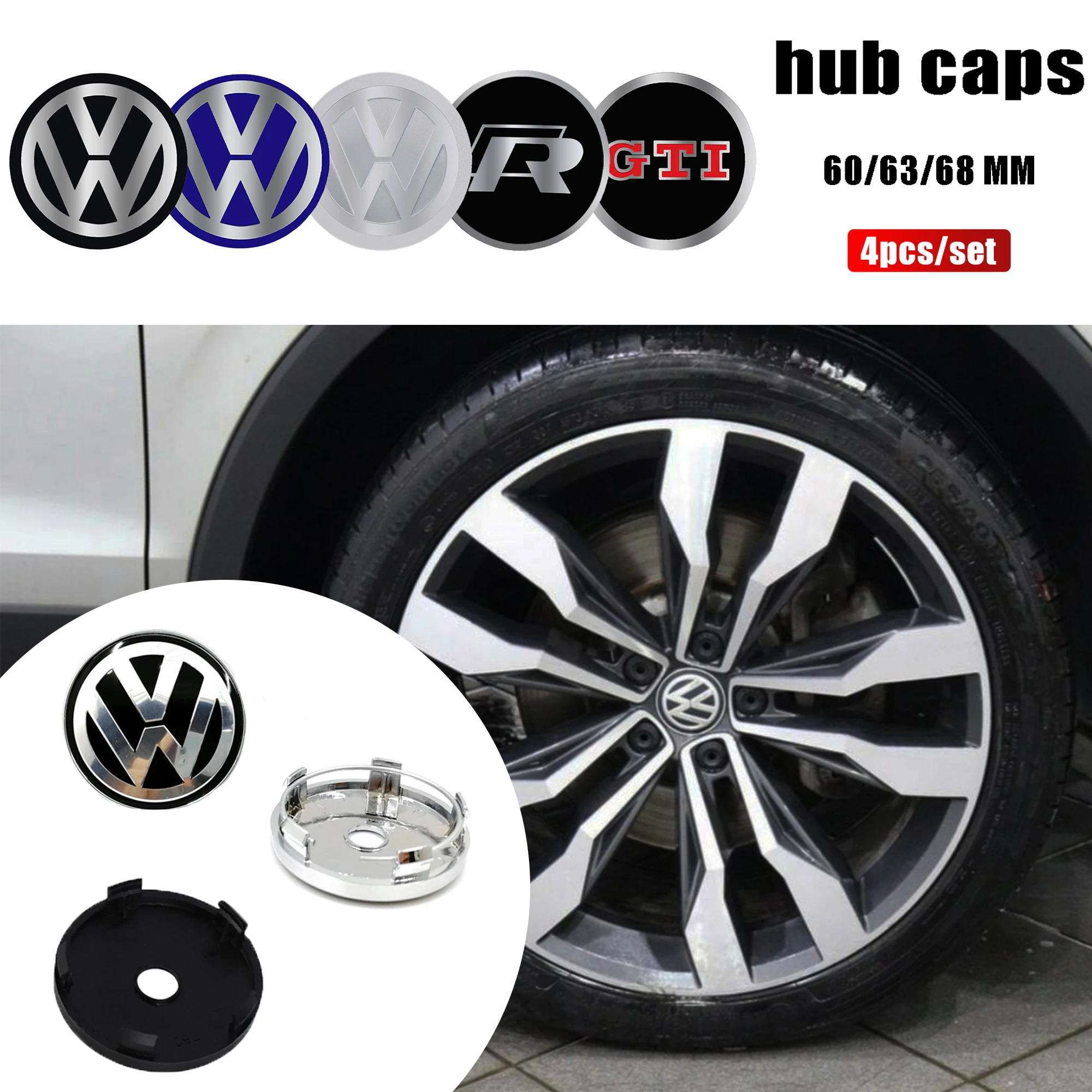 60mm/63mm/68mm 4pcs Car Wheel Center Hub Emblem Cap Auto Decoration For Volkswagen VW R Line R32 Touareg Passat Polo 4 Motion