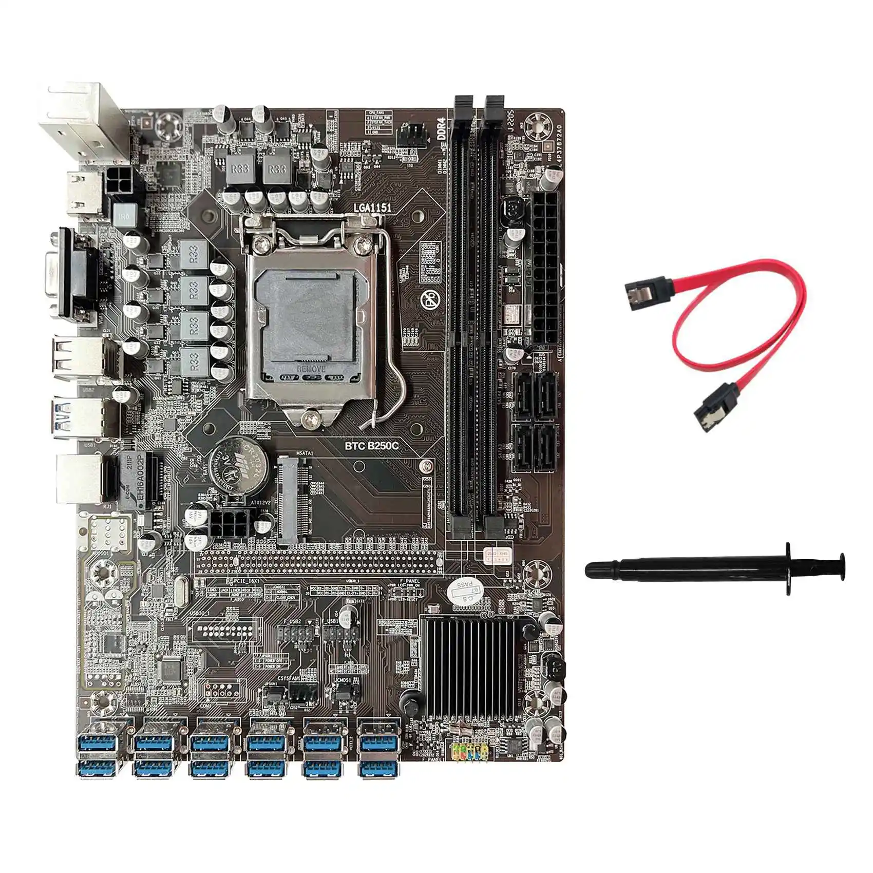 

B250C ETH Mining Motherboard+SATA Cable+Thermal Grease 12XPCIE to USB3.0 GPU Slot LGA1151 for ETH Miner Motherboard