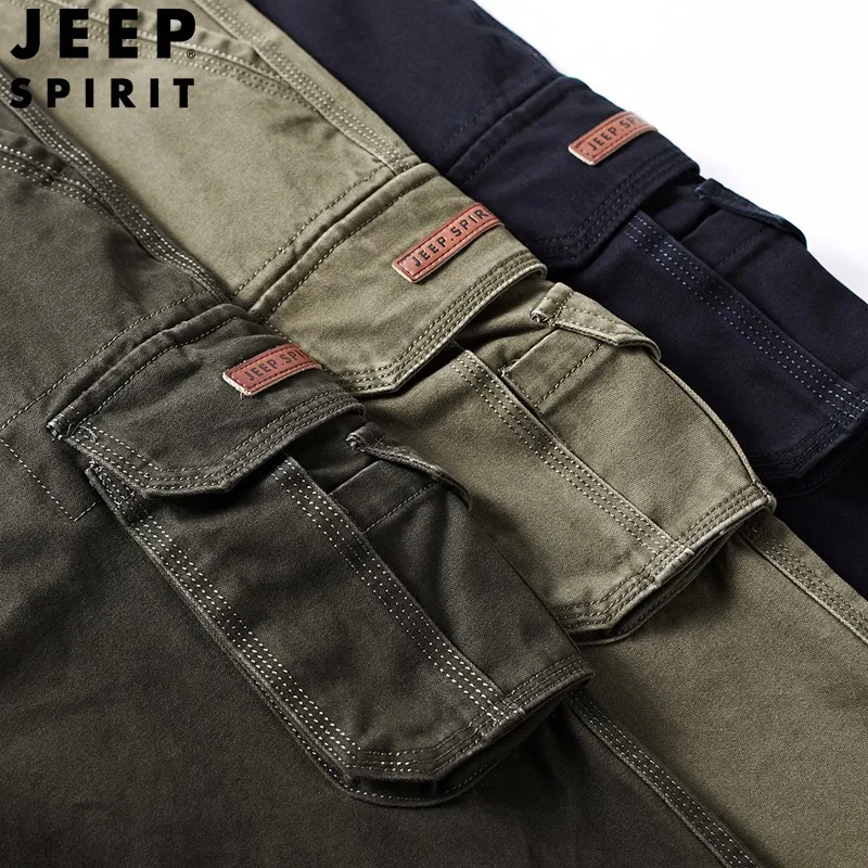 JEEP SPIRIT  Men Straight Outdoor Casual Multi-pocket Pants Stretch Cotton Material Fashion High Quality Overalls