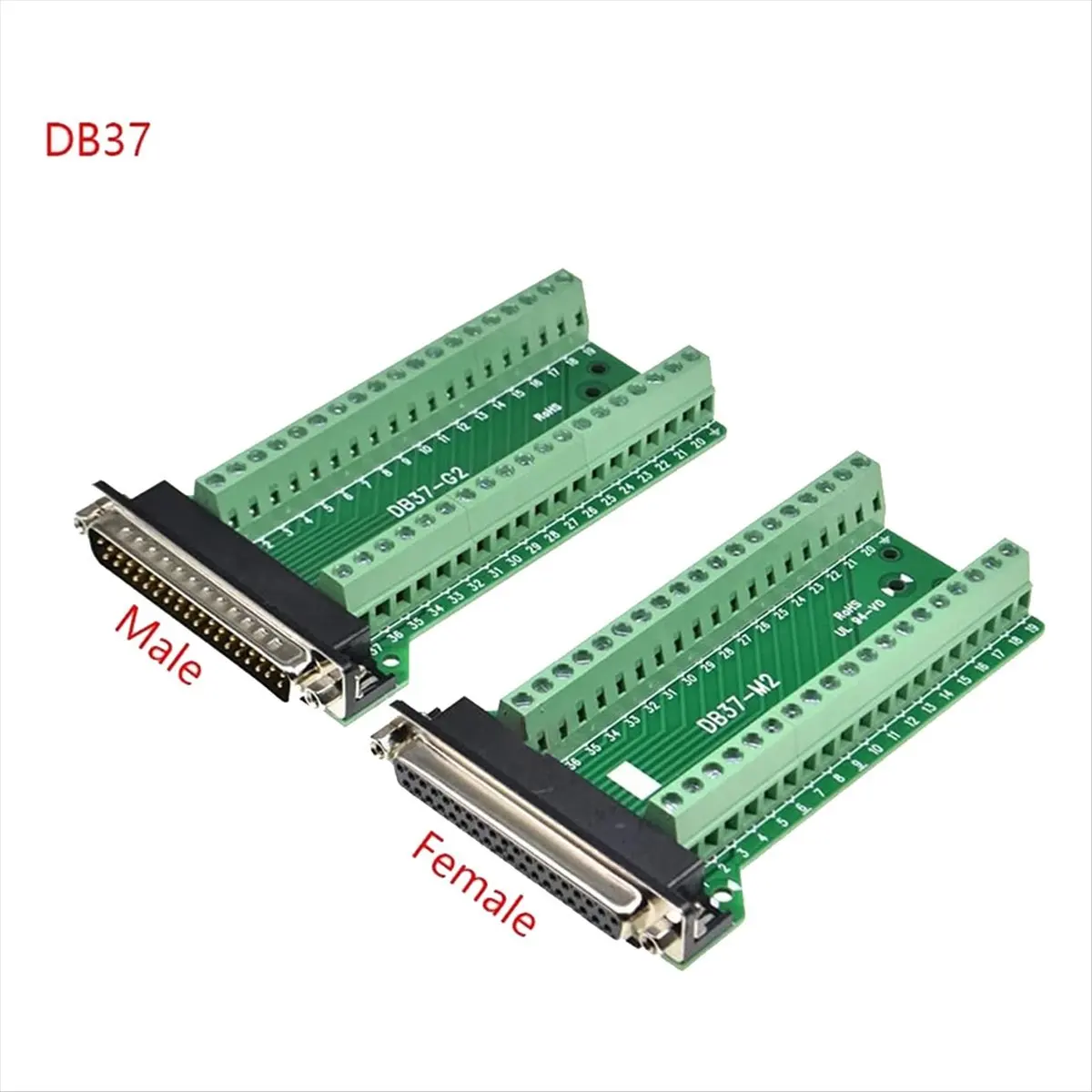 (A91P] 2Pcs DB37 Male Female Breakout Board Connector, RS232 D-SUB Serial 37 Pin Port Terminal Solderfree Adapter - view 3