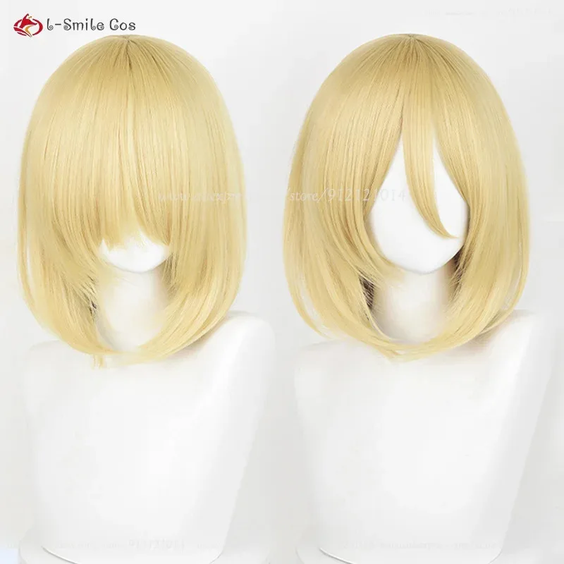 

2025 Cosplay 36cm Golden Female Titan Annie Leonhart Anime Wig Heat Resistant Synthetic Hair