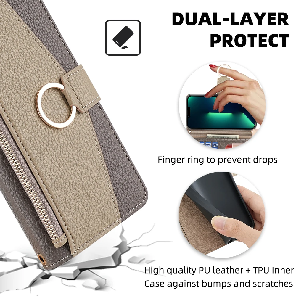 Crossbody Wallet Case for Samsung Galaxy S24 Ultra S24 PLus S23 FE M34 A25 A15 A35 A55 5G A05 A05S Flip Cover with Metal chain