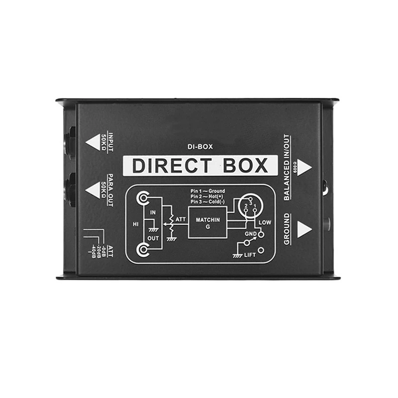 

1 PC Audio Converter Single Channel DI-Box Passive DIRECT BOX DI-Box Black Metal Direct Injection Audio Box Audio Isolator