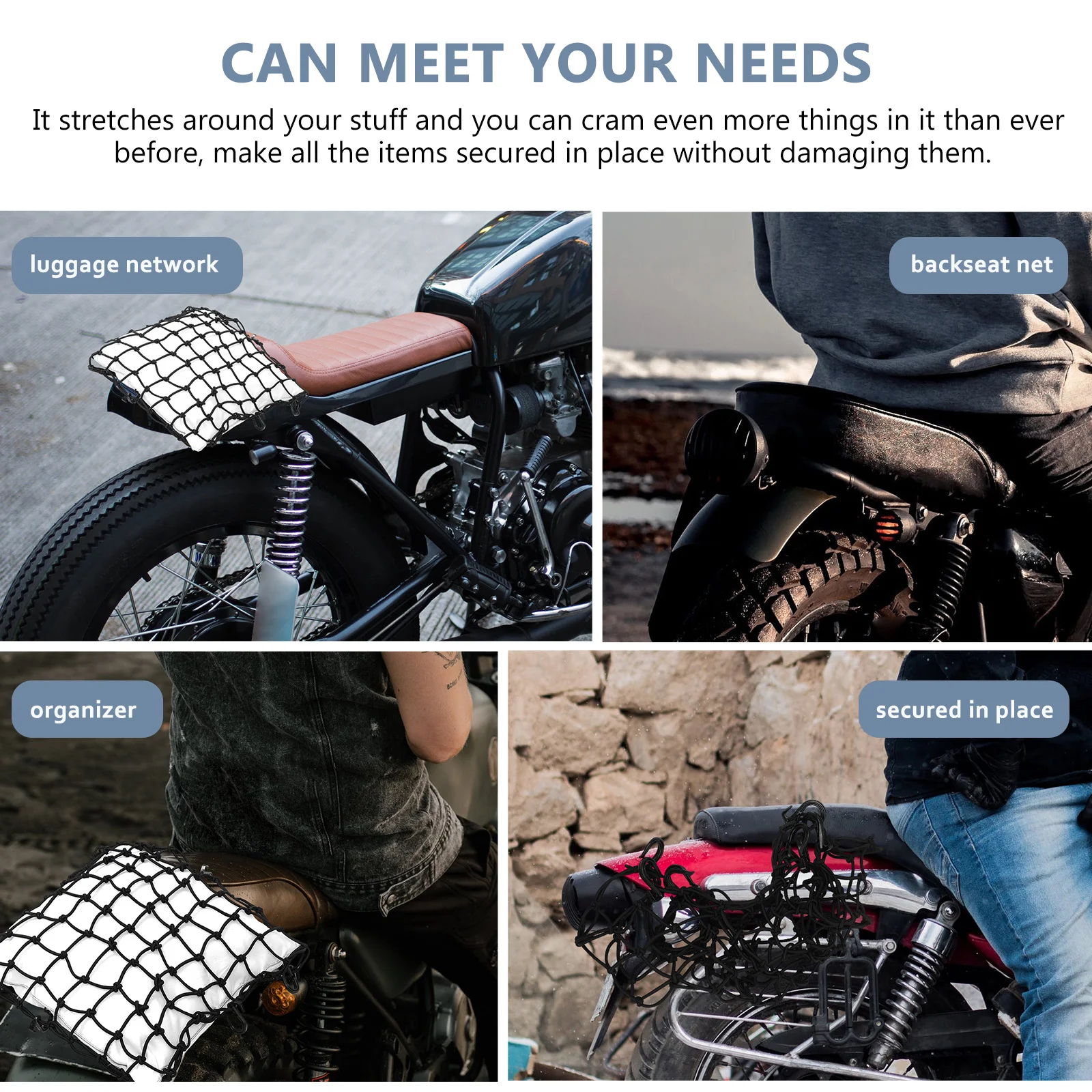 

1 set 1 Set Elastic Hook Mesh For Car Cargo Luggage Storage Organizer 6 Hooks Durable Motorcycle Net Bungee Cord Tool