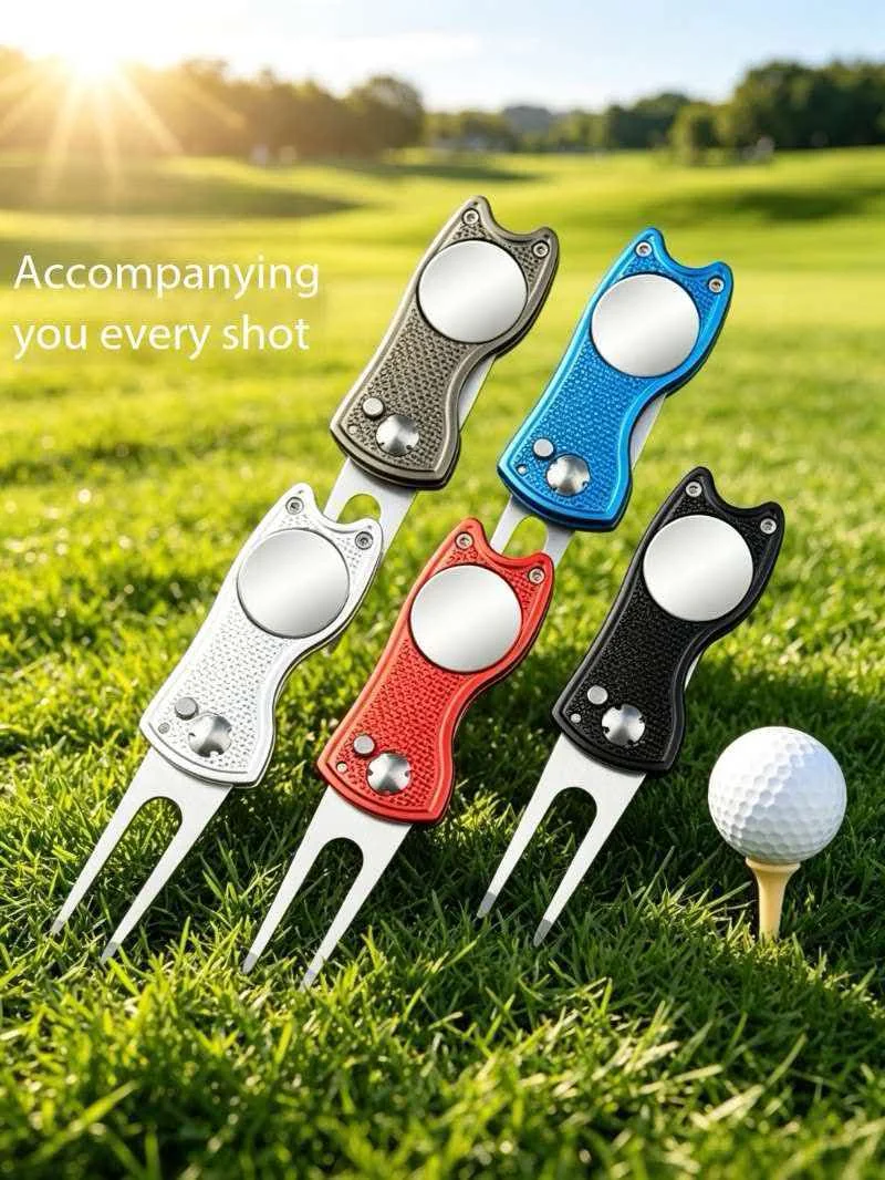 Golf Fork Folding Metal Aluminum Handle Spring Ball Fork Tool Lawn Trimming Accessories