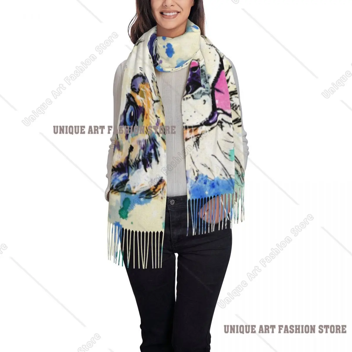 Custom Australian Shepherd Dog Tassel Scarf Women Soft Collie Puppy Shawls Wraps Female Winter Fall Scarves