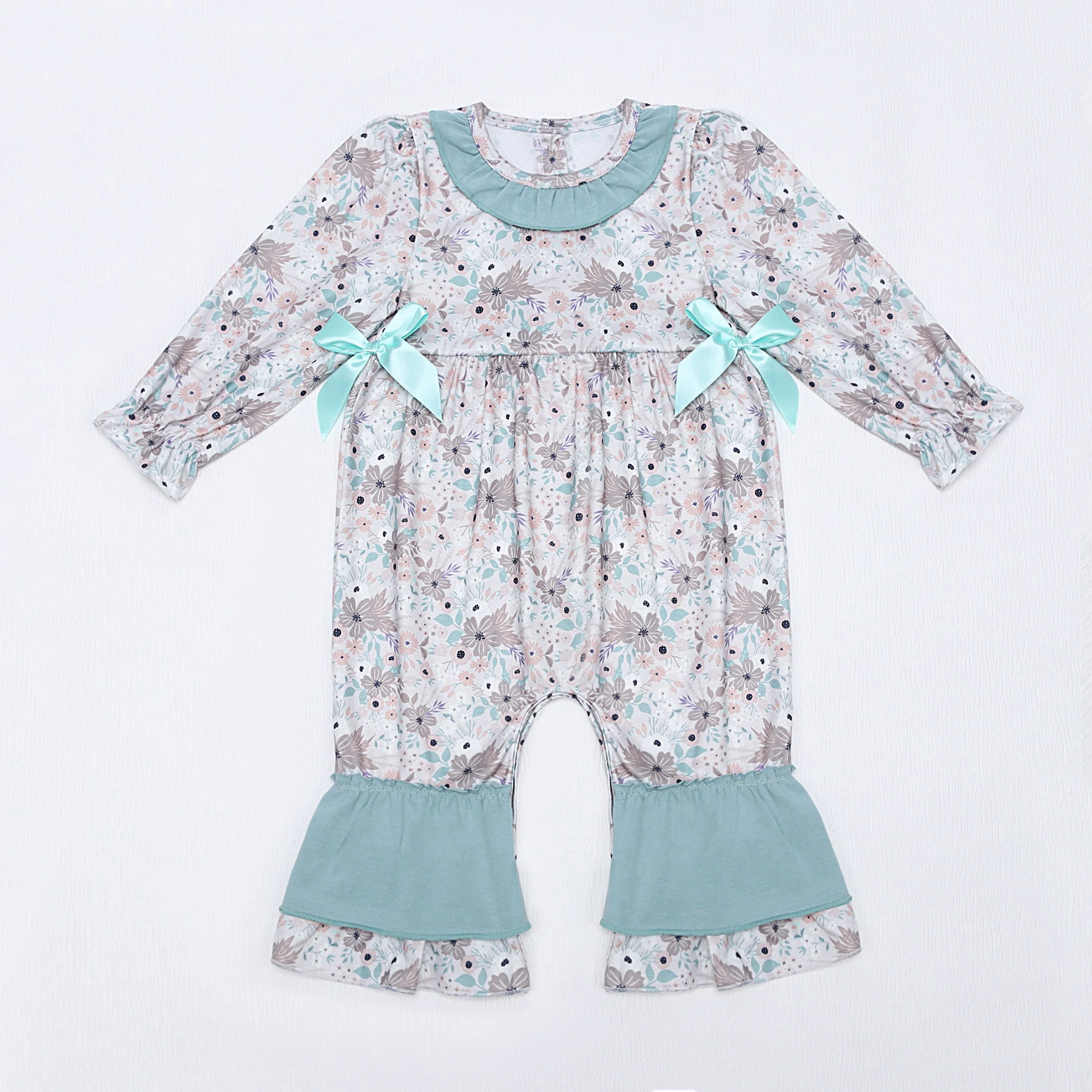 

New Design 0-3T Bubble Fall Casual Wear Ruffle Romper Babi Girls Jumpsuit Clothe Floral Bodysuit Pants Bow Long Sleeve One Piece