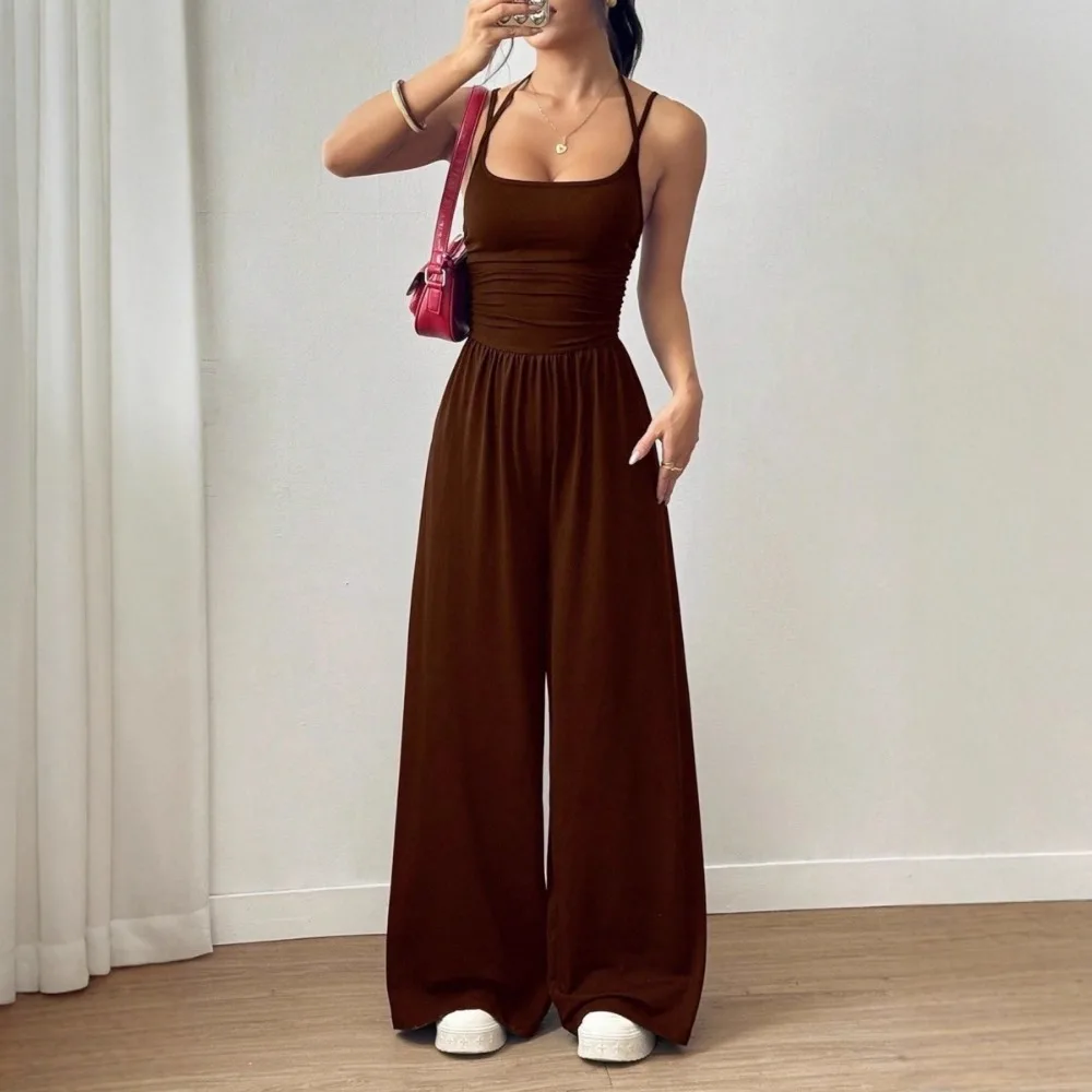 Spring Fall Jumpsuit Solid Color Double-strap - Image 5