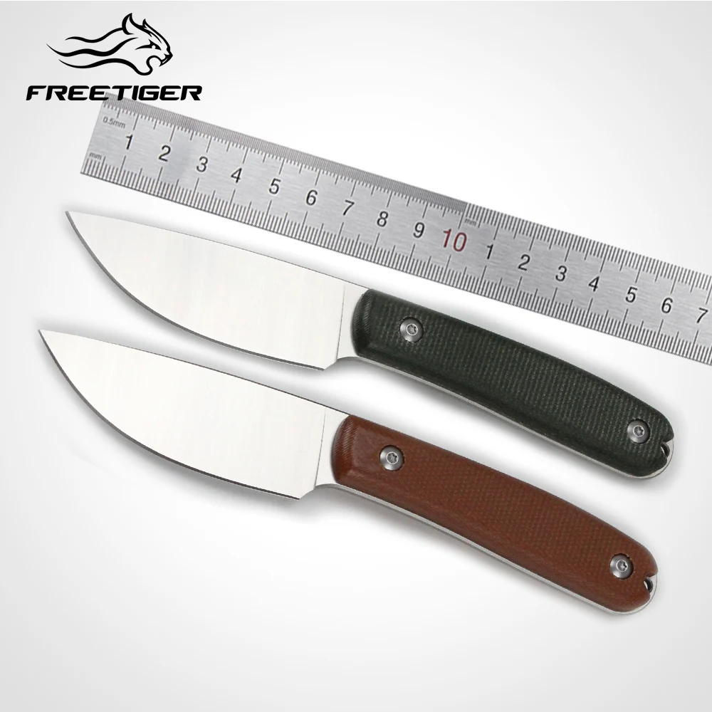 

FREETIGER New Fixed Blade Knife 14C28N Steel Linen Handle Outdoor Camping Bushcraft Hunting Straight Knife with K Sheath