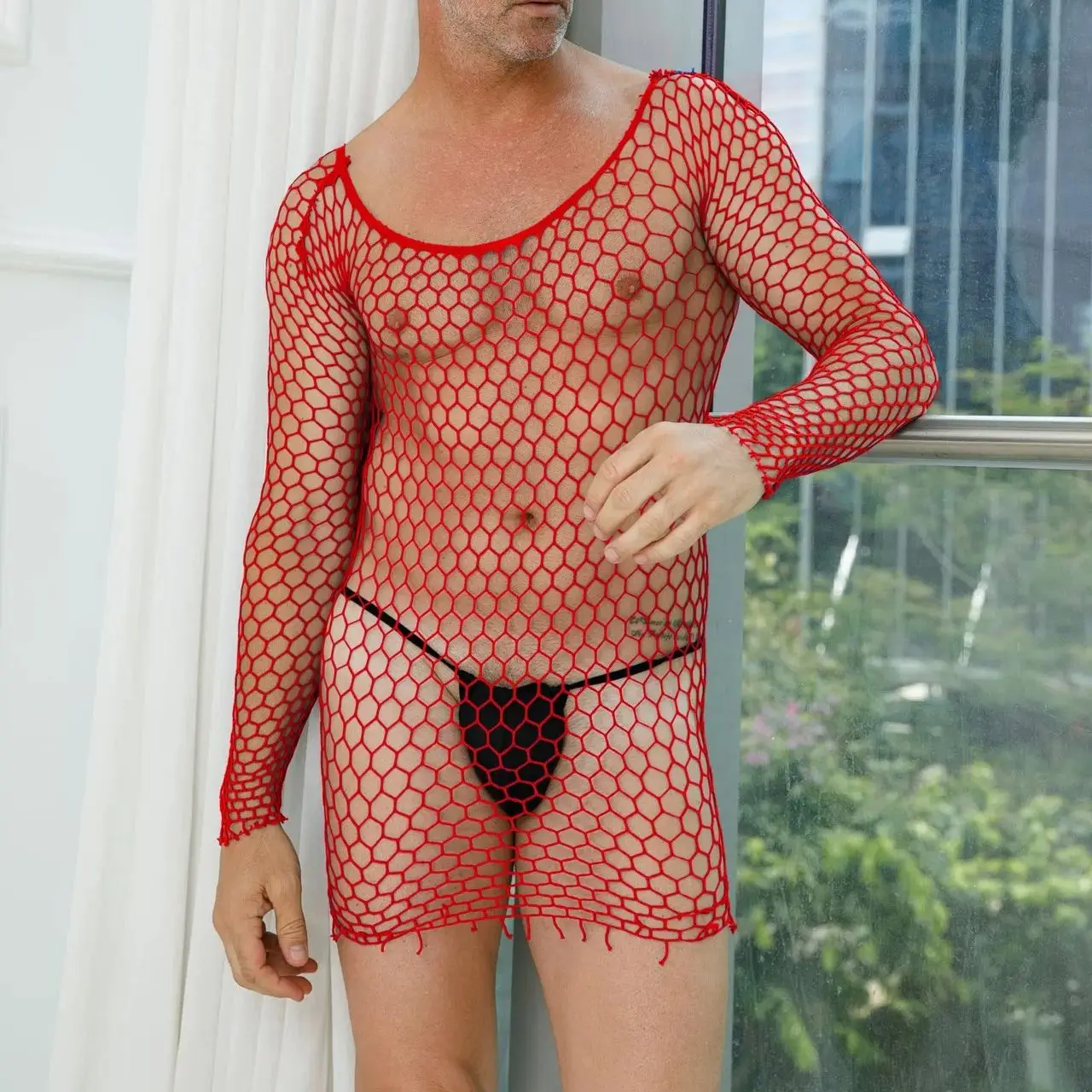 

Sexy men's mesh top sissy gay club outfit 5 colors plus size boyfriend tight see-through lingerie men's comfortable underwear