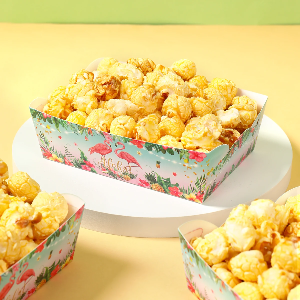 Bandeja de papel desechable de flamenco, 12 Uds., Glande hawaiano Luau, lóbulo Dorsal, feliz Hawaii, Aloha, suministros de decoración para fiesta Tropical de cumpleaños