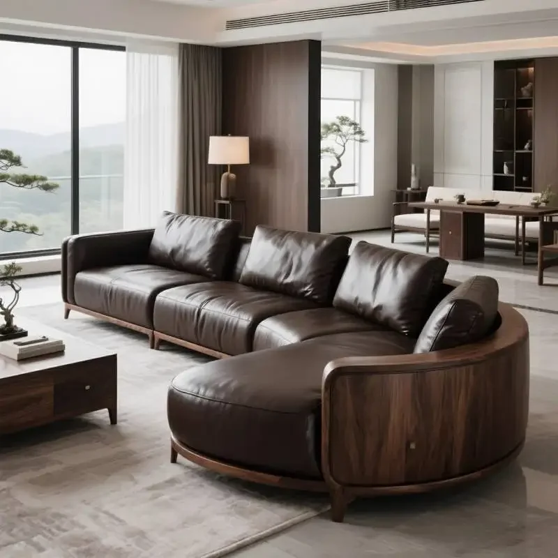 Braune Wohnzimmer-Sofas im Vintage-Stil, Dunkle Nordische Eck-Wohnzimmer-Sofas, Bodenstehende Sektional-Sofas, Divano Soggiorno Möbel für Zuhause