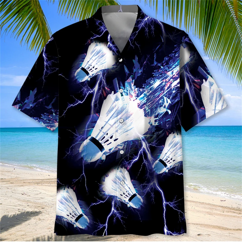 

3D Printing Badminton Hawaiian Shirt For Men Women Clothing Short Sleeves Tops Outdoor Sports Summer Button Lapel Shirts blouse