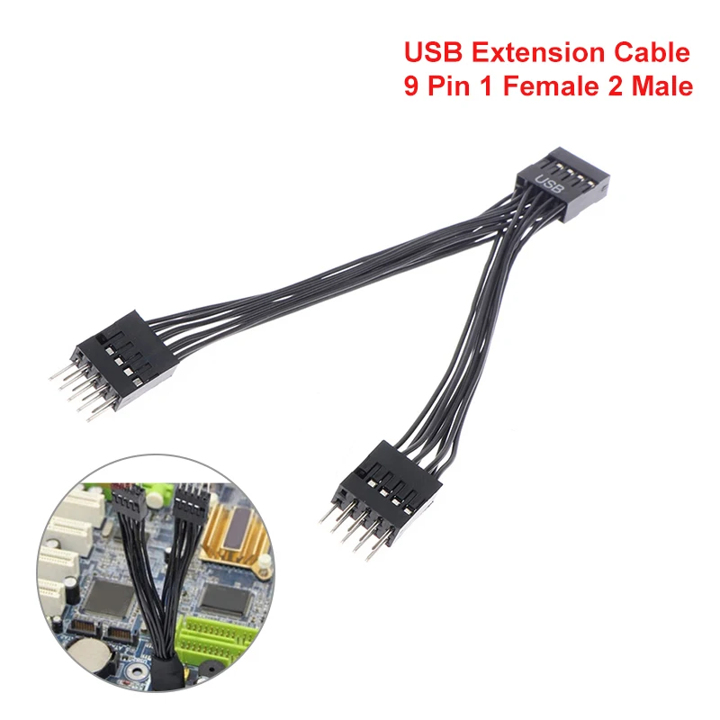 1Pc Computer Motherboard USB Extension Cable 9 Pin 1 Female To 2 Male Y Splitter Audio HD Extension Cable For PC DIY 12cm