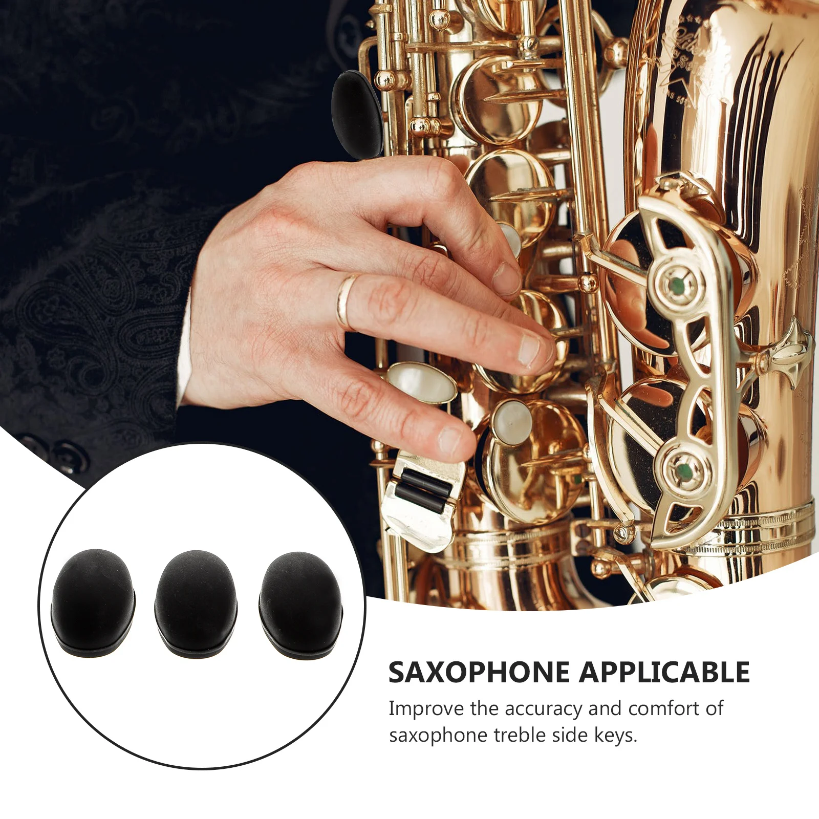 

3Pcs Saxophone Side Key Pads Black Small Size Professional Protective Tool for Sax Palm Button Cover Simple Efficient