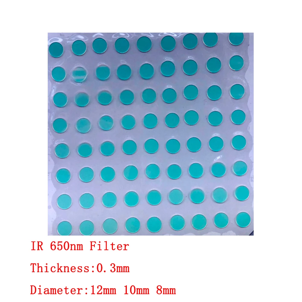 Diameter 12mm/8mm/10mm IR 650nm IR-Cut Filter Lens Optical Blocking Round Thickness 0.3mm For Lens IR Filter