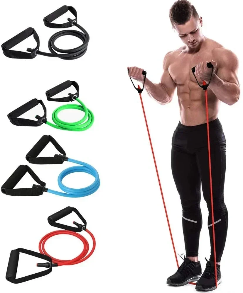 Bandas elásticas de goma para entrenamiento muscular, mangos de 3 niveles de resistencia para Yoga, culturismo, gimnasio en casa