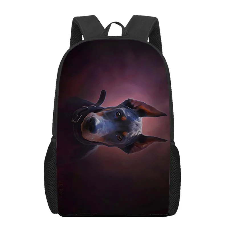 Cool Doberman Pet Dog 3D Padrão Bolsa de Escola para Meninas e Meninos, Casual Book Bags, Mochila Laptop, Mochilas Estudante, Bagpack de Viagem