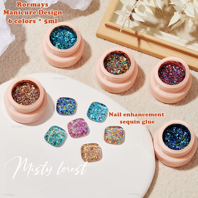 

Rormays high-density 6-color platinum UV nail polish gel set nail polish design nail polish glitter fine powder lining paint gel