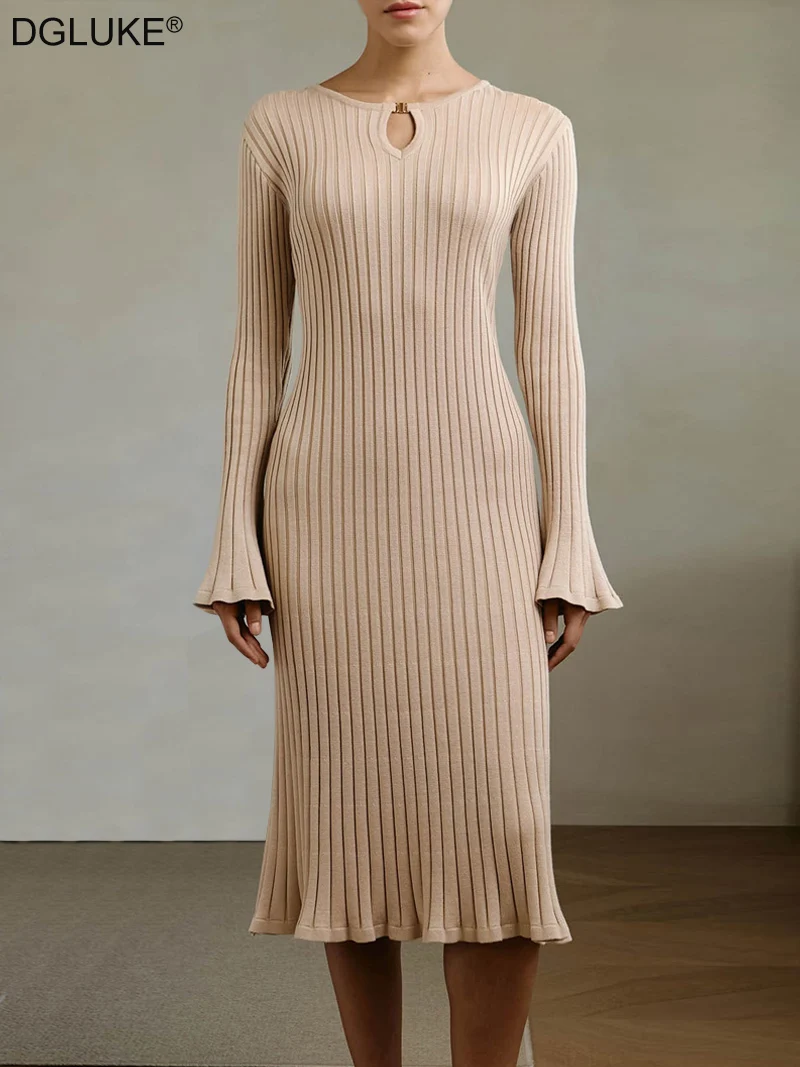 

DGLUKE 2025 New Sweater Dress For Women Long Sleeve Knitted Midi Dress Autumn Winter Elegant Birthday Party Dresses