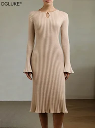 DGLUKE 2026 New Sweater Dress For Women Long Sleeve Knitted Midi Dress Autumn Winter Elegant Birthday Party Dresses