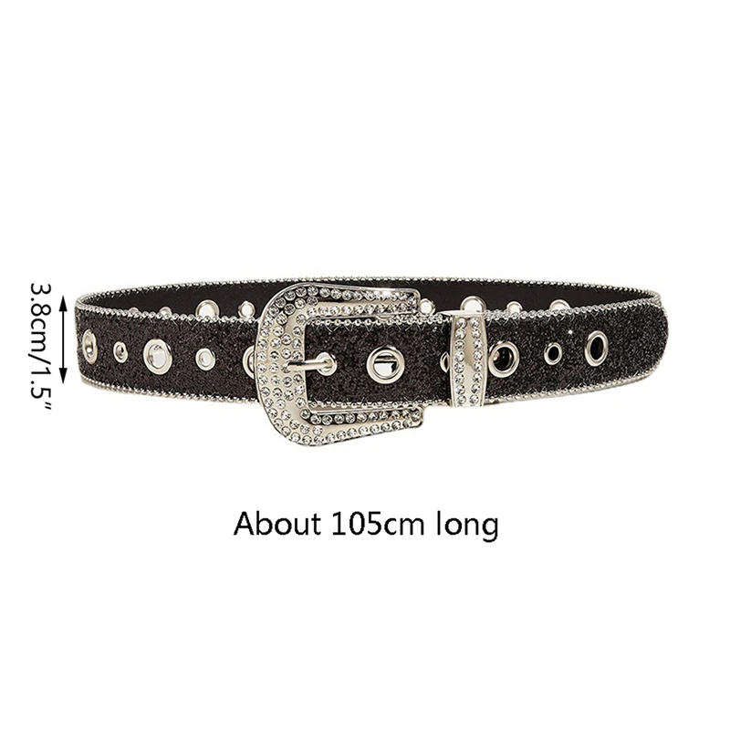 Bracelet en cuir PU avec biscuits pour femme, ceinture en cristal de diamant Bling, mode Cowboy Y2K, environnement gothique, jeans pour filles