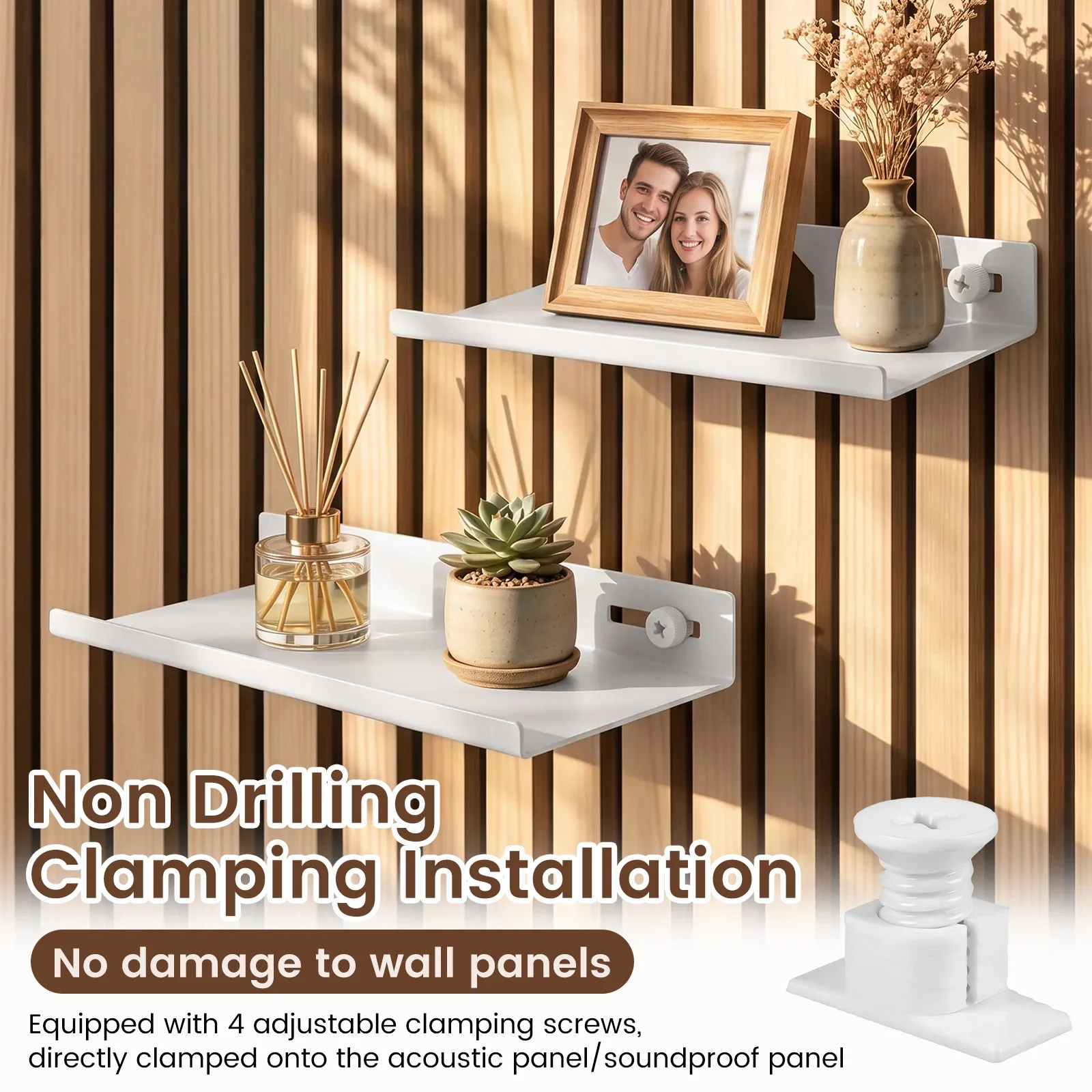 2Pcs Acoustic Panels Holder Tray Slat Wall Shelf Decorative No Drilling Acoustic Panel Flower Pot Floating Plant Shelf Bracket