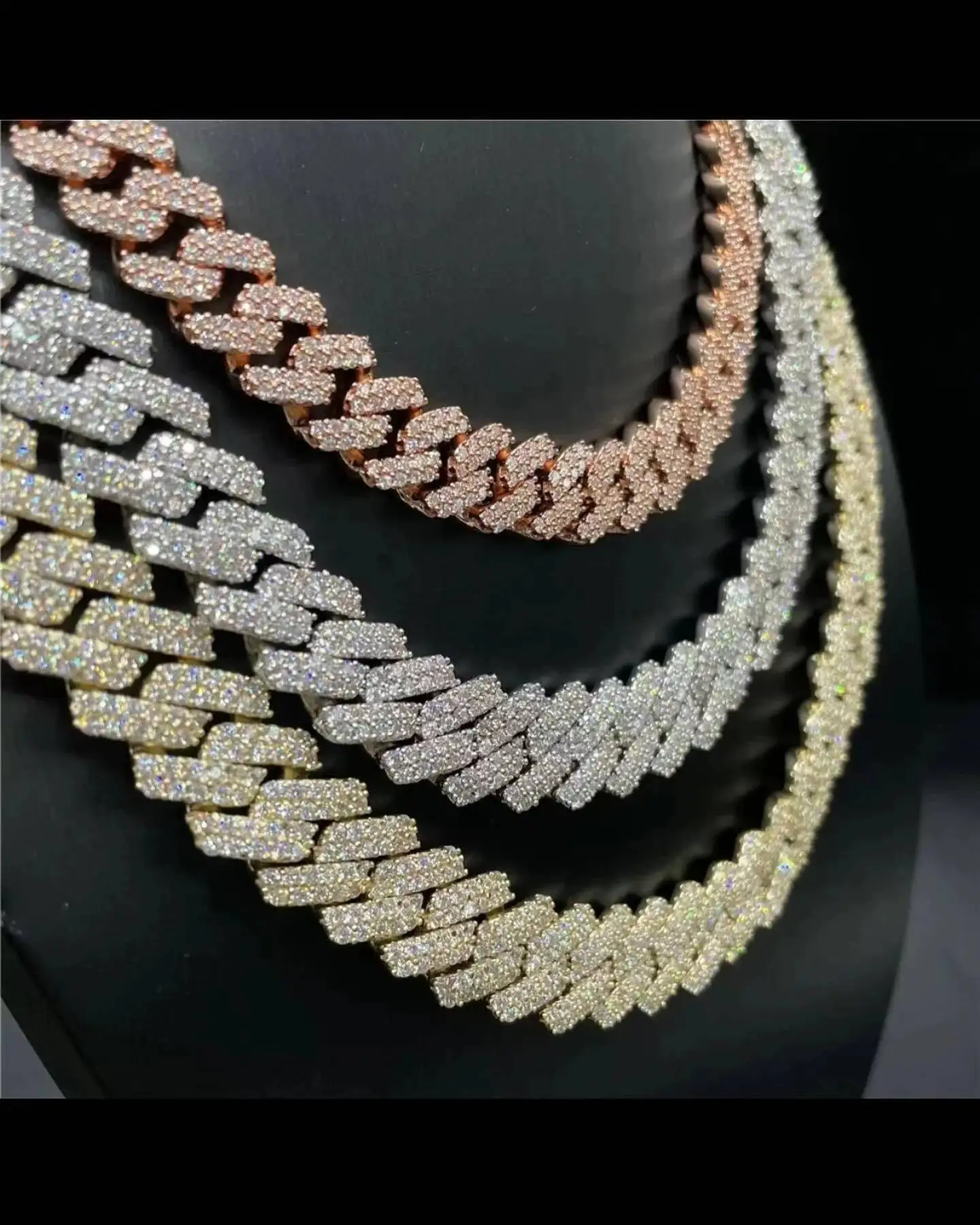 Sterling 925 Silver Hip Hop Brilliant Cut Moissanite Cuban Link Chain VVS Tennis Chain Thick Miami Necklace Gold Plated Jewelry.